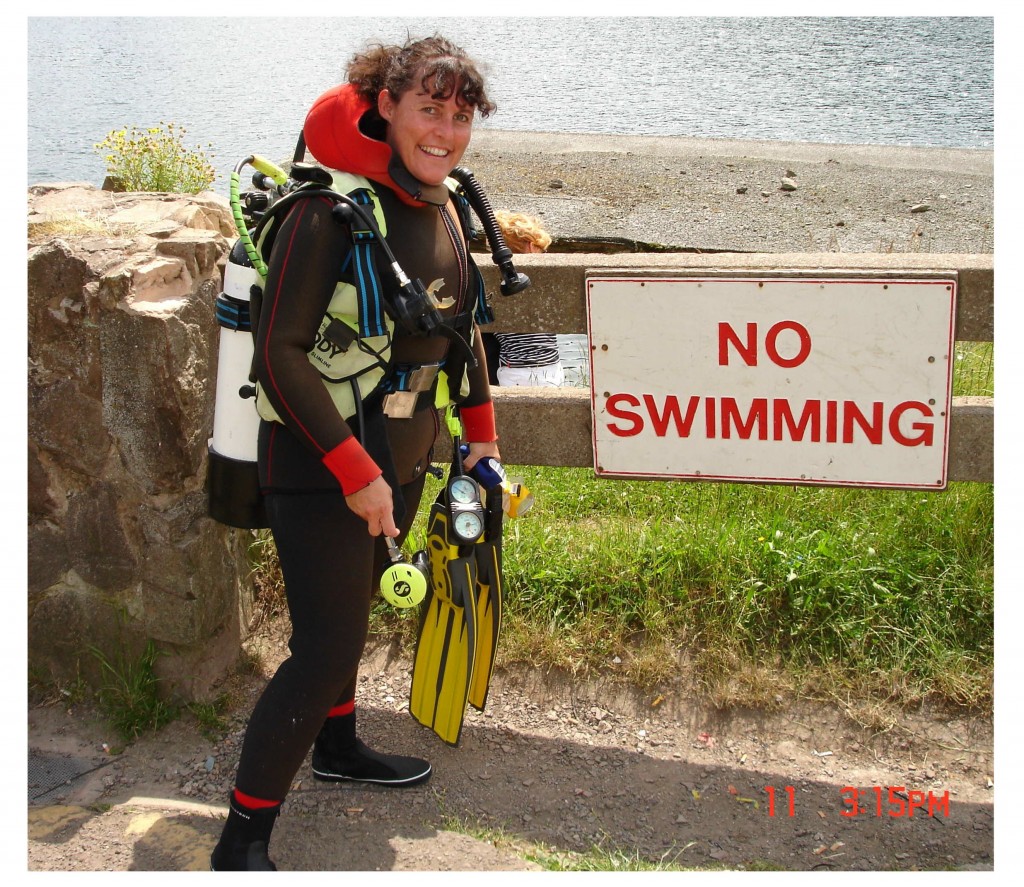 All kitted up to dive in a reservoir in the UK, such a difference!
